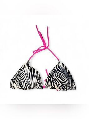 Y2K Sunsations black & white hot pink zebra print triangle bikini top size M ☮️